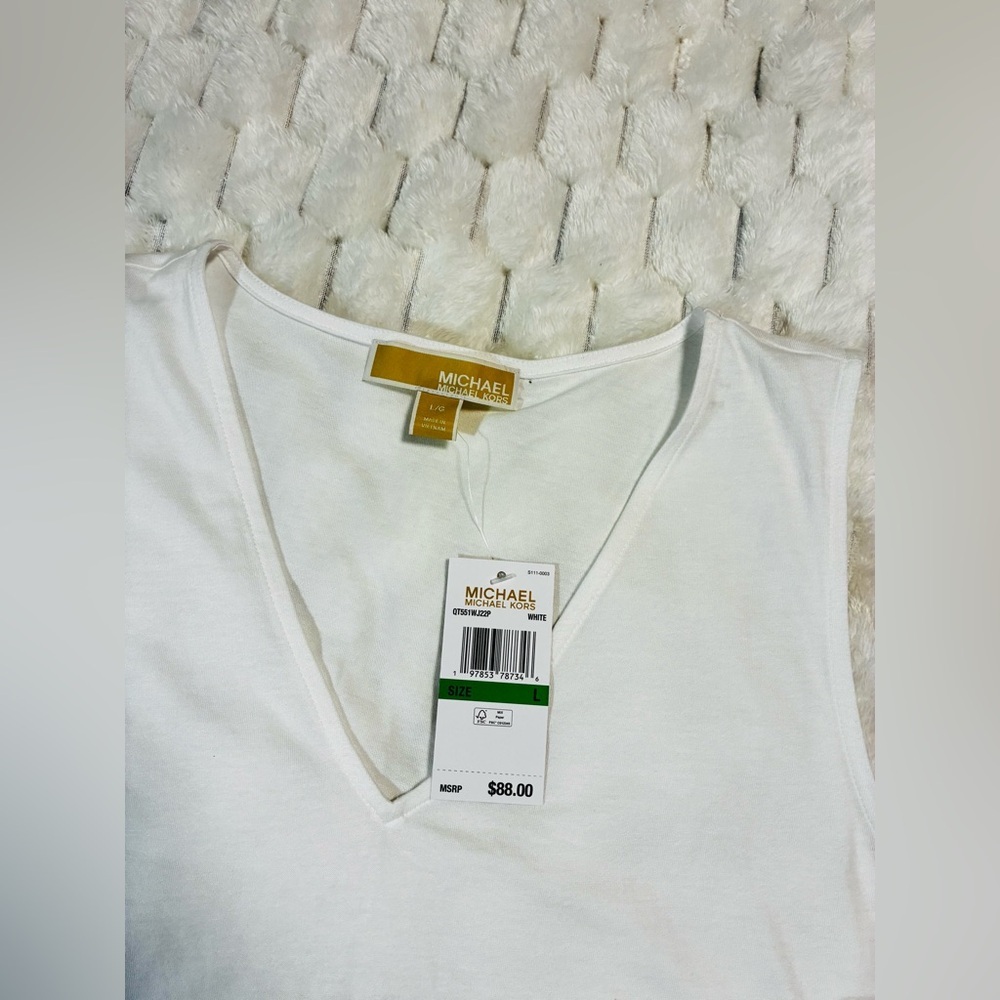 Michael Kors White Loose Fit Sleeveless Cutout Blouse - Size L - Picture 7 of 11